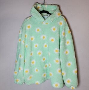 Daisy Street Oversized Mint Green Daisy Faux Sherpa Hoodie Size Large